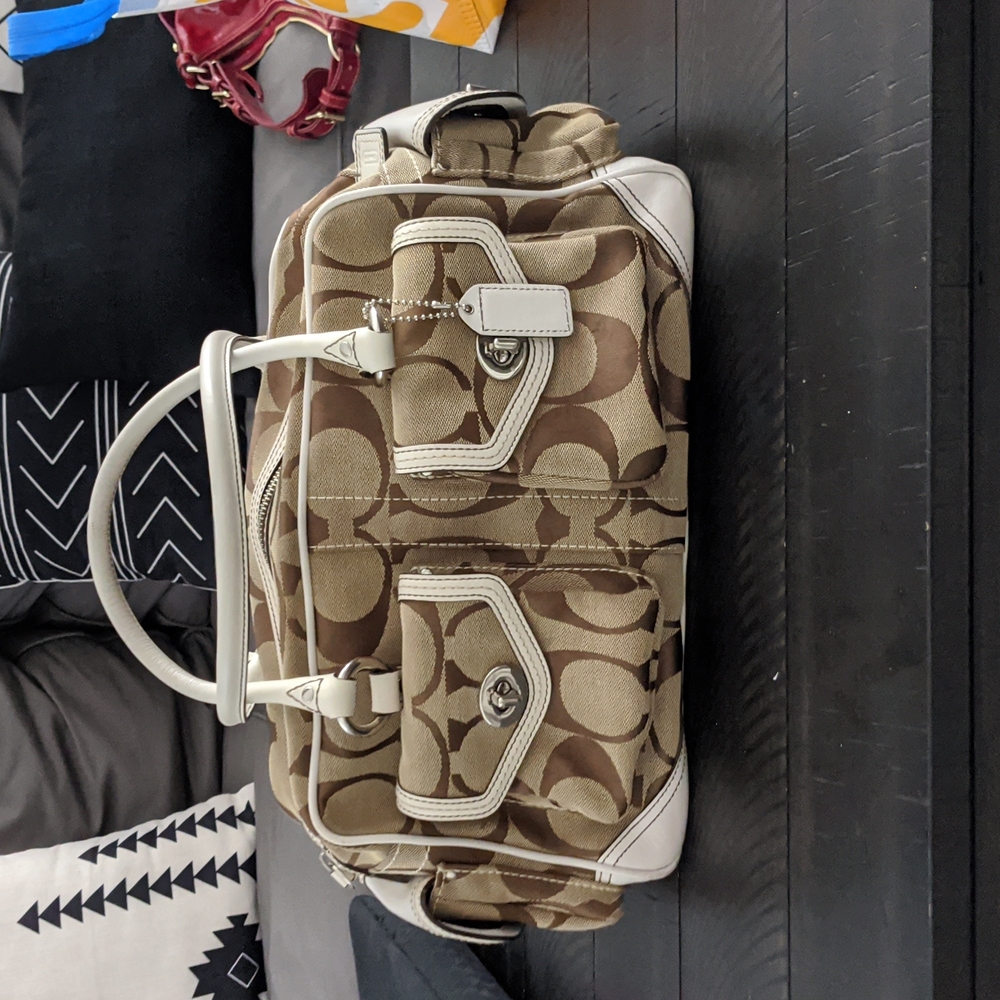 Coach Handbag, cream and tan